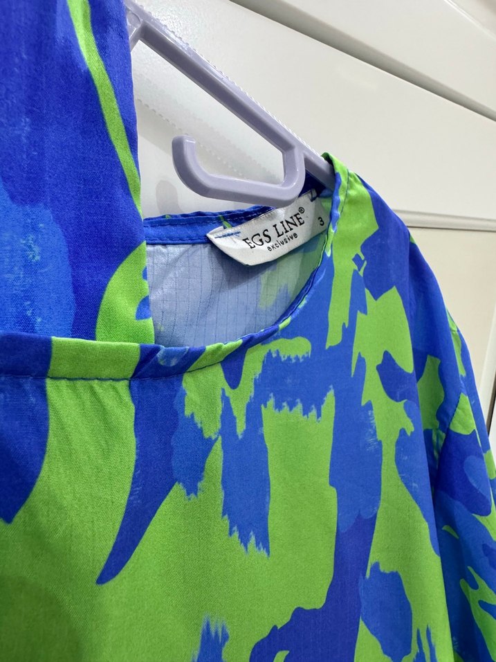 Uzun Kollu,Desenli Kadın Elbise - Görsel 3