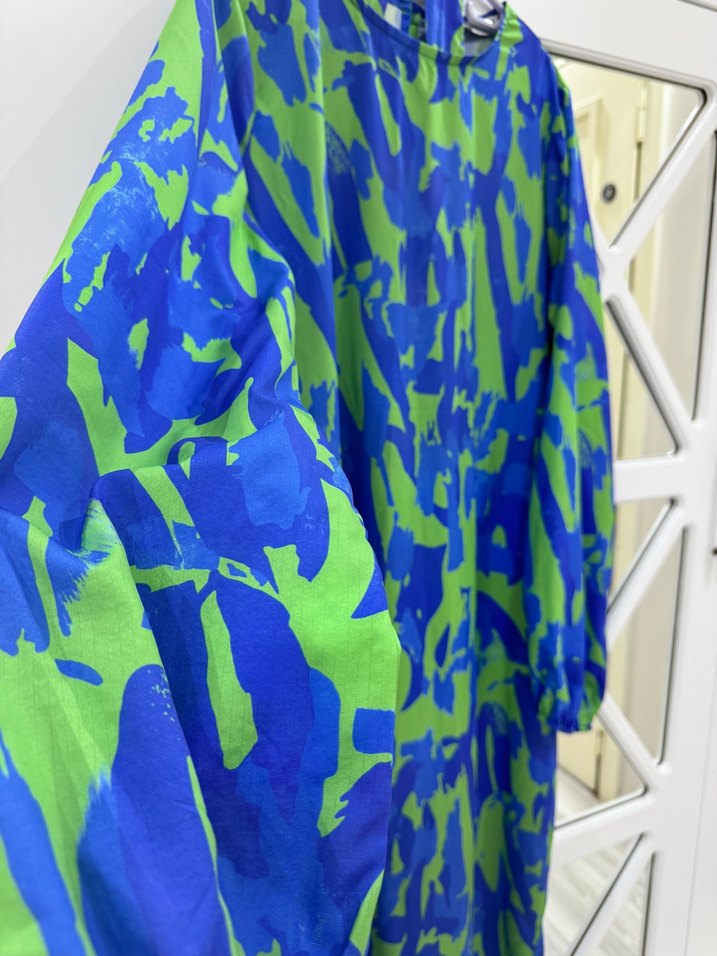 Uzun Kollu,Desenli Kadın Elbise - Görsel 4