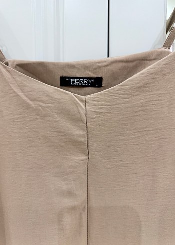 Bej Keten V Yaka Uzun Salaş Elbise - Görsel 3