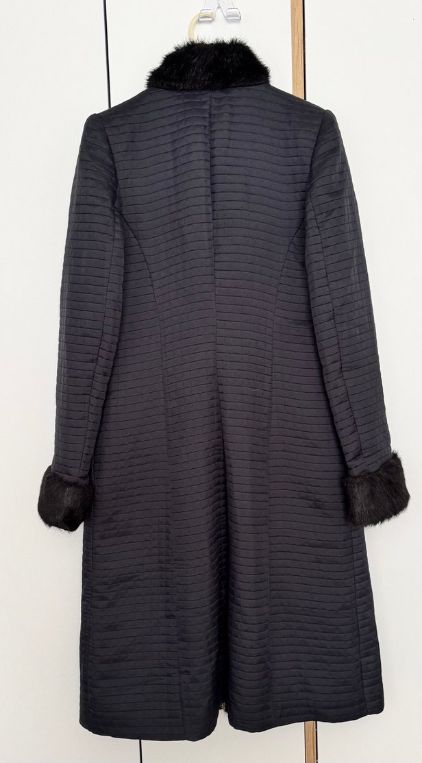 Kürk Detaylı Uzun lacivert Kadın Kaban - Görsel 5