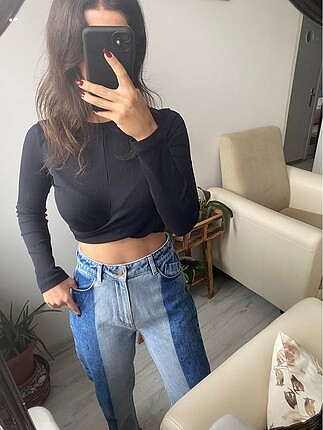 İki renkli mom jean