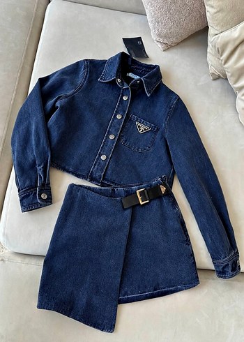 Prada Lacivert Denim İkili Takim