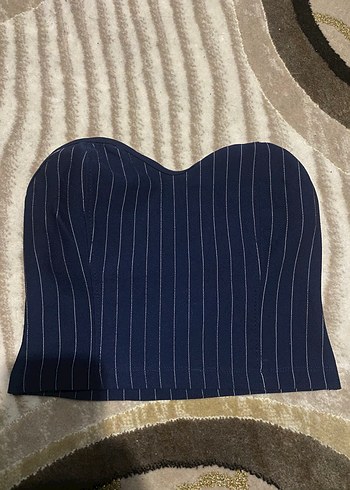 Zara Lacivert Cizgili Kalp Yaka Straplez Top Bustiyer