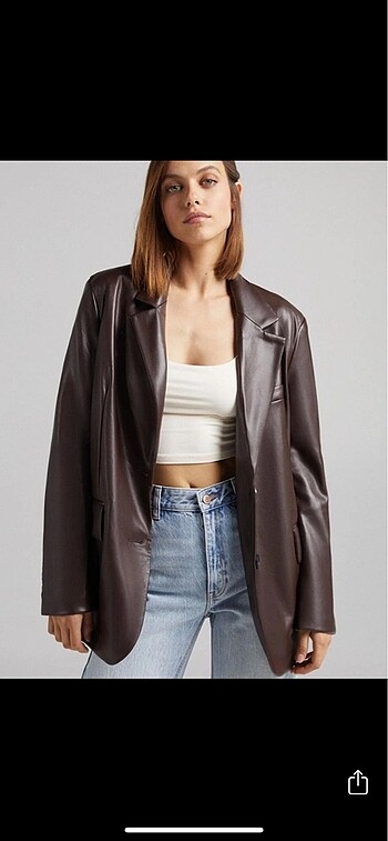 Bershka Kahverengi Deri Blazer