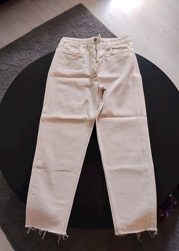 Quzu Ekru Yuksek Bel Rahat Kesim Jean