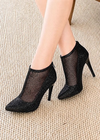 Diğer Simli Fileli Stiletto Topuklu Ayakkabi