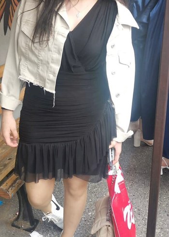 Trendyol & Milla Siyah Drapeli Mini Elbise