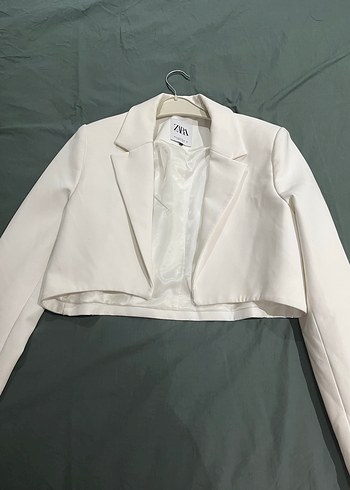 Zara Kadin Beyaz Keten Mini Blazer