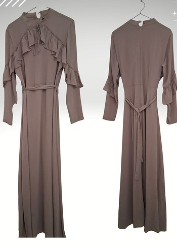 Abiye Pudra Sifon Kumas Taupe Uzun Elbise