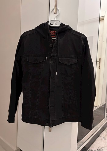 Diğer Siyah Kapusonlu Denim Ceket
