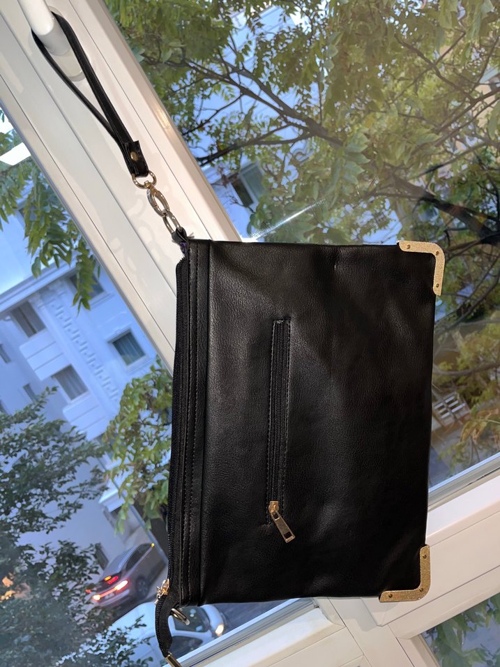 Vintage Siyah Kabartmalı Deri el - tablet çantası — görsel 4/6