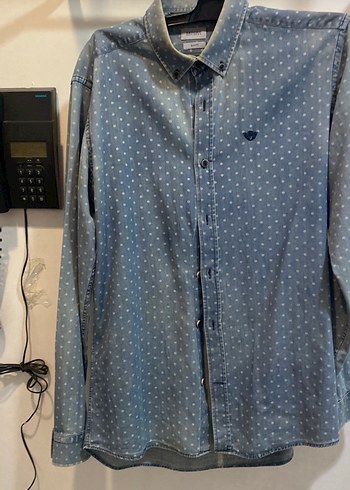Beymen Mavi Puantiyeli Denim Gomlek
