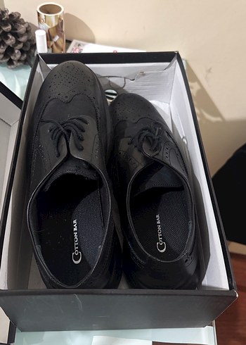 Cotton Bar Cotton Box Siyah Deri Brogue Ayakkabi
