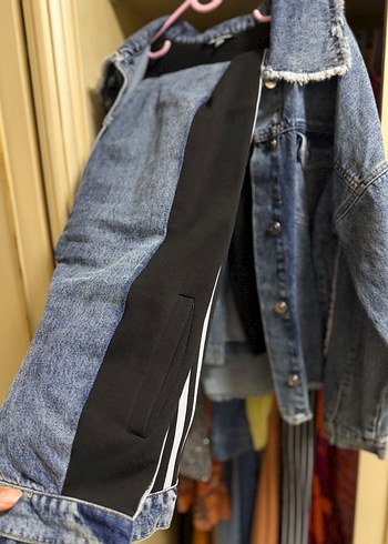 Adidas Düğmeli Koyu Mavi Kadın Denim Ceket takım - Görsel 4