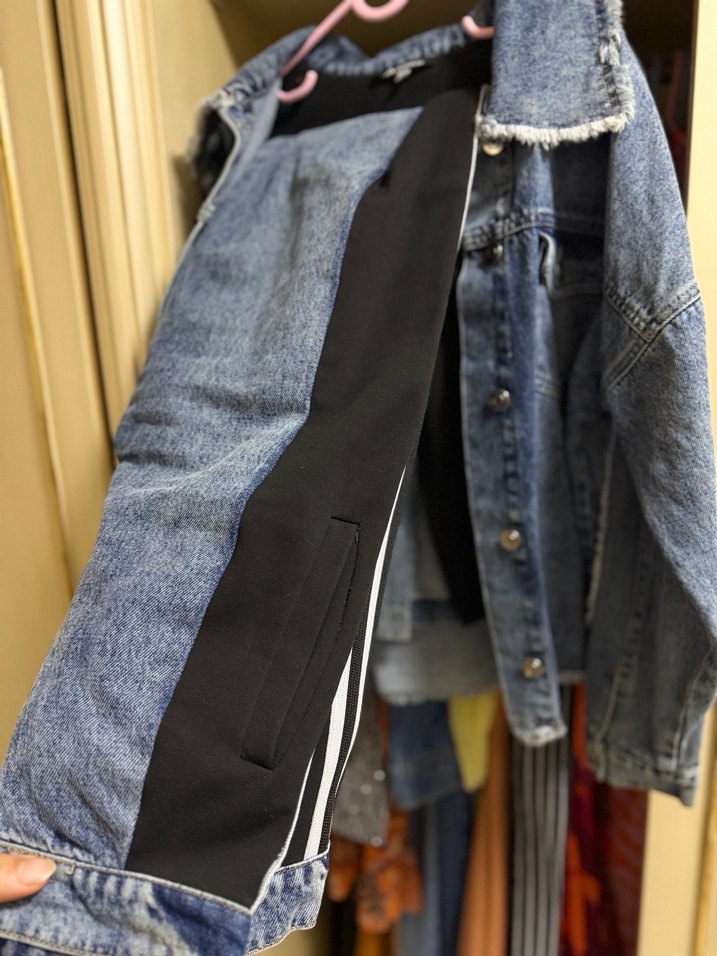 Adidas Düğmeli Koyu Mavi Kadın Denim Ceket takım - Görsel 4