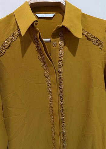 Serpil marka Sarı Vintage Düğmeli Uzun Kollu Kadın Gömlek - Görsel 2
