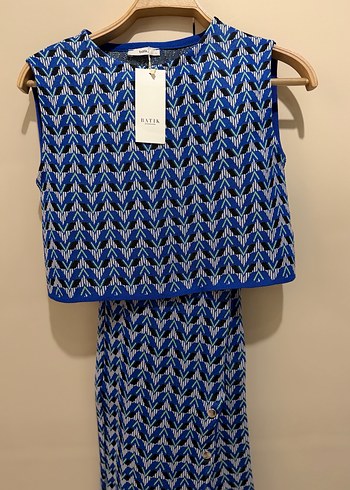 Mavi Desenli Kısa Triko Kadın takım - Görsel 2