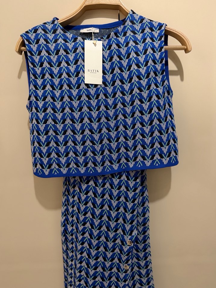 Mavi Desenli Kısa Triko Kadın takım - Görsel 2