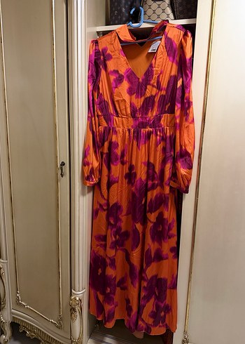 Uzun Kol, V Yakalı Renkli Bohem Elbise - Görsel 2