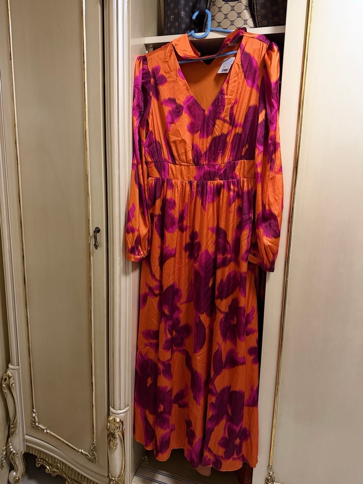 Uzun Kol, V Yakalı Renkli Bohem Elbise - Görsel 2