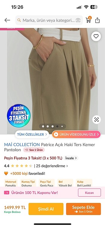 s Beden Mai acik haki pantolon