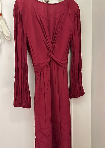 Zara Bordo Drapeli Uzun Elbise