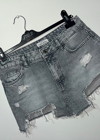 Defacto Gri Yikamali Rahat Denim Mini Sort