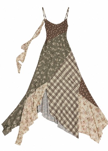 Bershka Vintage Bohem Patchwork Maxi Elbise