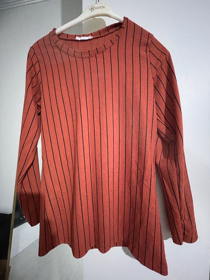 Kadın Kahverengi Çizgili Keten Pantolon ve üst - Görsel 3