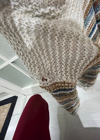 Bohem Stil Çizgili Kısa Örgü Kadın Kazak - Görsel 3