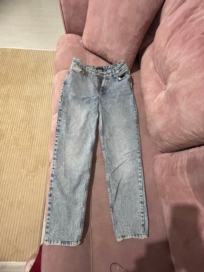 Kadın Bej Midi Boy Rahat Kesim Denim Pantolon - Görsel 3