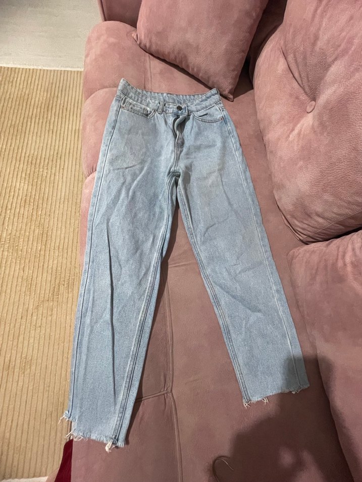 Kadın Bej Midi Boy Rahat Kesim Denim Pantolon - Görsel 2