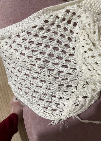 Beyaz Örgü Straplez Bohem Kadın Kazak - Görsel 2