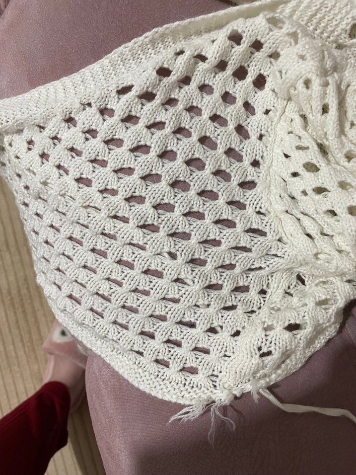 Beyaz Örgü Straplez Bohem Kadın Kazak - Görsel 2