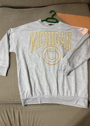 Diğer Gri Michigan Baskili Kadin Sweatshirt