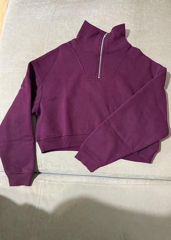 Addax Fermuarli Yuksek Yakali Mor Sweatshirt
