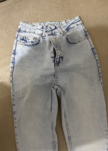 Trendyol & Milla Dugmeli Mavi Dar Kesim Kadin Kot Pantolon