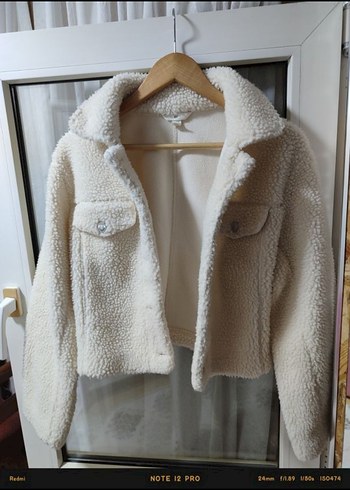 H&m Beyaz Peluş Detaylı Midi Kadın Kaban