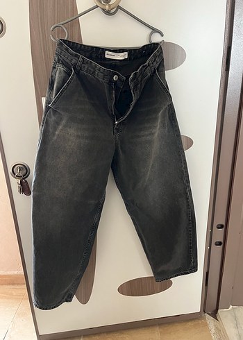 Bershka Gri Bol Kesim Midi Kot Pantolon