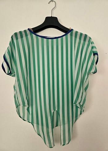 Batik Yesil Beyaz Cizgili Rahat Bluz