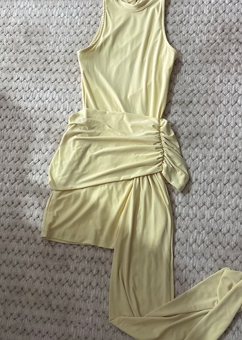 Diğer Pastel Sari Drapeli Kolsuz Elbise