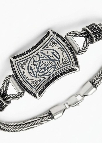 Siklik Ve İslami Zarafet Gumus Siyah Kordonlu Bileklik