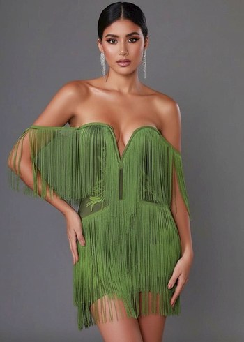 Diğer Yesil Bandaj Mini Elbise