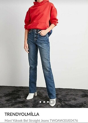 Mavi yüksek bel straight jeans