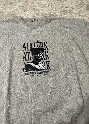 Diğer Ataturk Baskili Gri Melanj Bisiklet Yaka Tisort