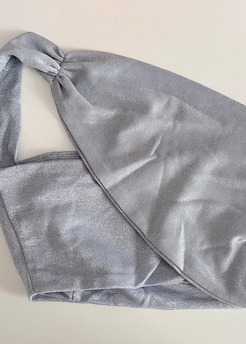 Trendyol & Milla Gumus Mavi Metalik Simli Crop Top