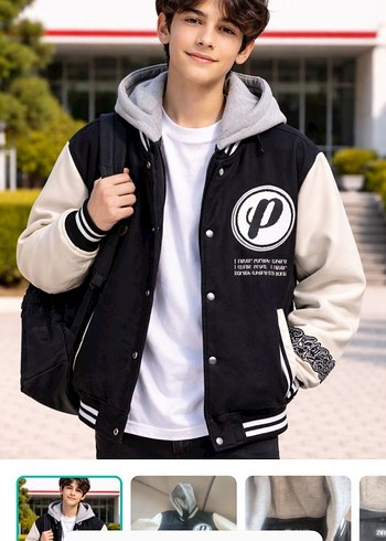 Zara Sehir Stiline Uygun Siyah Beyaz Varsity Ceket