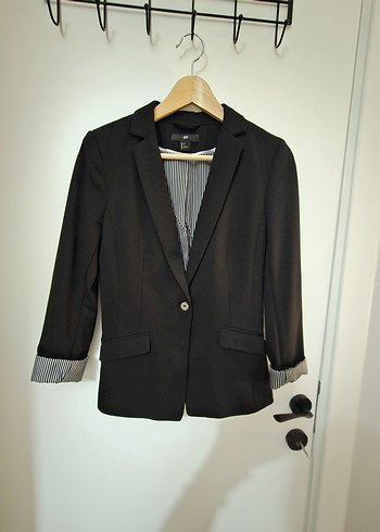 H&M Siyah Cizgili Astarli Blazer Ceket 36 Beden