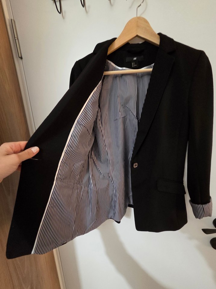 H&M Siyah Çizgili Astarlı Blazer Ceket-36 Beden — görsel 3/6