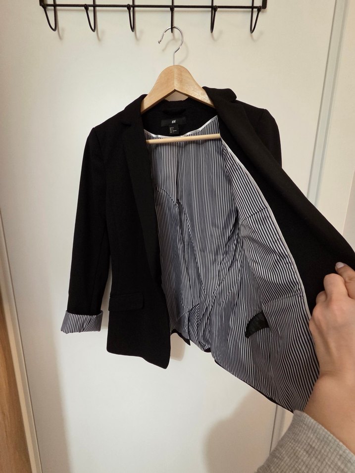 H&M Siyah Çizgili Astarlı Blazer Ceket-36 Beden — görsel 4/6